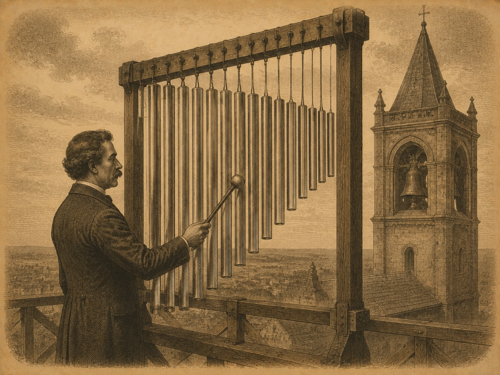 Rycina: John Harrington w Coventry, 1884.