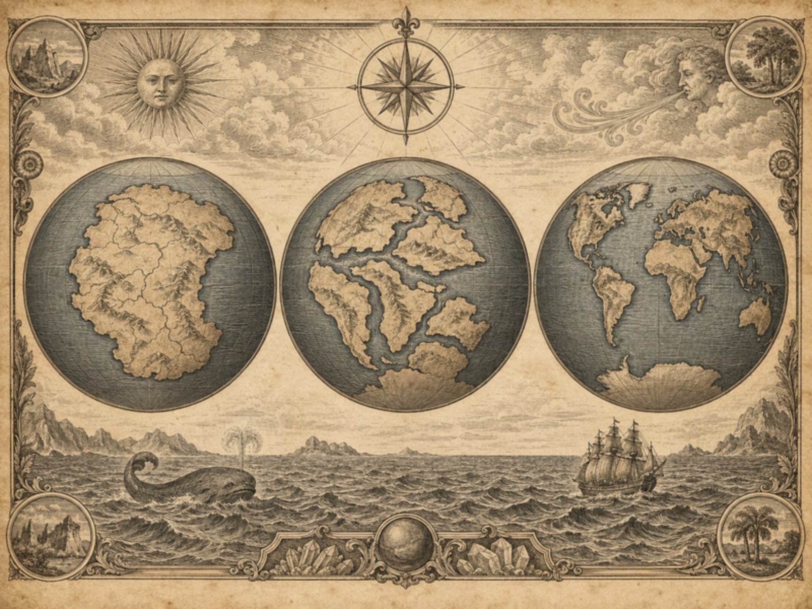 Ilustracja: superkontynent Pangea rozpada się na dzisiejsze kontynenty, które powoli oddalają się od siebie na powierzchni Ziemi