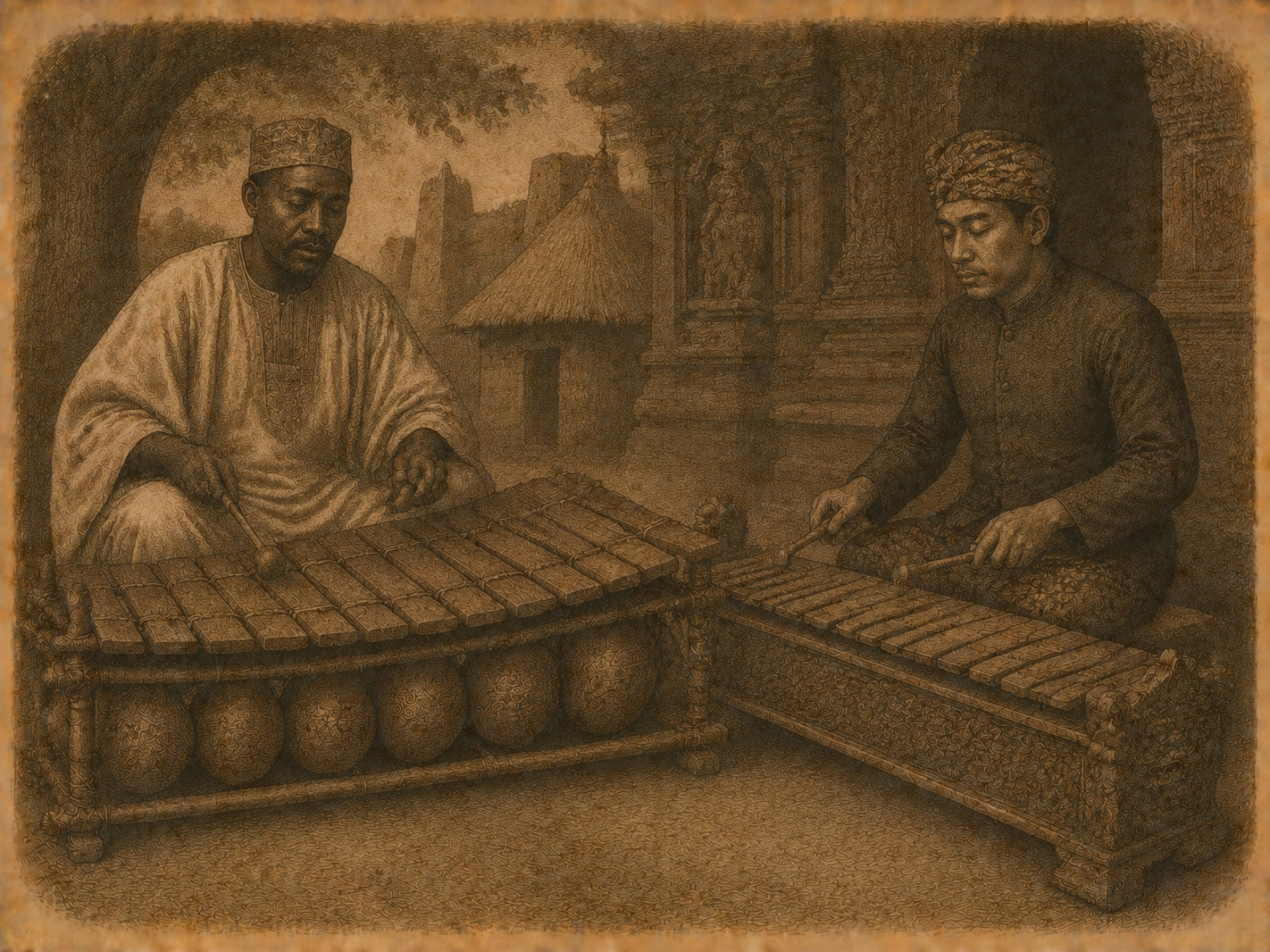Rycina: Balafon w&nbsp;Afryce Zachodniej, gamelan w&nbsp;Indonezji