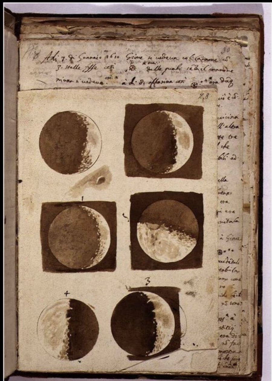 Rysunek Galileusza: pierwsza mapa Księżyca, 1610.
